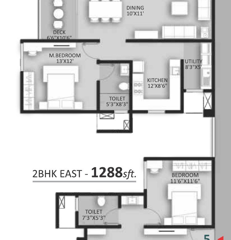 2 BHK floor plan — Ankuraa Pristine Park